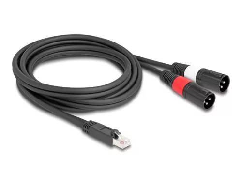 Delock Adapter RJ45 kábel apa - 2 XLR 3 tűs apa fekete színű 2 m (DL-88173)
