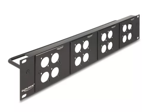 Delock D-típusú 19  Patch Panel 4 D-típusú lemezzel 86 x 86 mm méretű és 4 port 2U fekete (DL-88195)