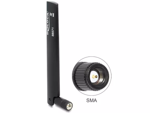 Delock LTE antenna SMA -0,8 ~ 3,0 dBi mindenirányú, flexibilis csatlakozóval, fekete (DL-88571)