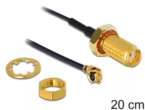 Delock antenna kábel SMA csatlakozó válaszfal> MHF /U.FL-LP-068 kompatibilis dugó 200 mm 1.13 menetv (DL-88747)