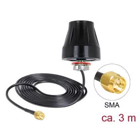   Delock LTE Antenna SMA 2 dBi 3 m RG-174 kör mindenirányú fekete kültéri (DL-88749)