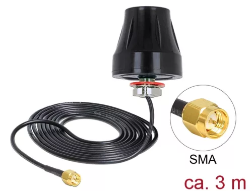 Delock LTE Antenna SMA 2 dBi 3 m RG-174 kör mindenirányú fekete kültéri (DL-88749)