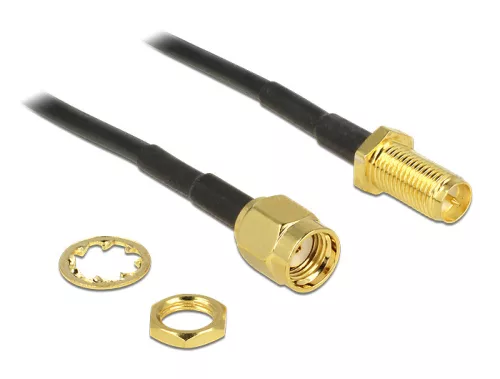 DELOCK Antenna kábel RP-SMA dugó > RP-SMA jack válaszfalas 200 mm (DL-88876)