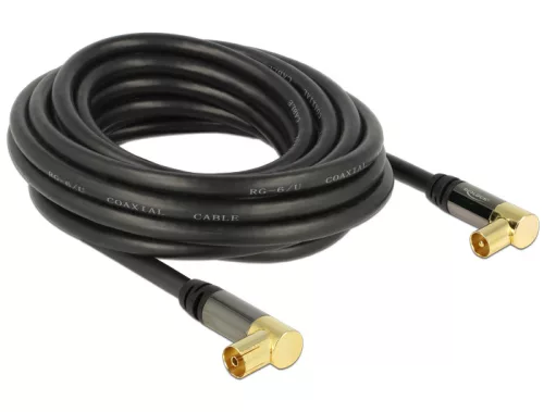 Delock Antennakábel IEC (koax)-dugó 90  > IEC(koax)-hüvely 90   RG-6/U 5 m fekete (DL-88917)