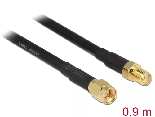 Delock Antennakábel SMA-dugó > SMA-hüvely CFD/RF200, 0,9 m, alacsony veszteség (DL-88930)