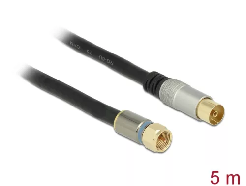Delock Antennakábel F -dugó > IEC- hüvely RG-6/U quad shield 5 m fekete Premium (DL-88962)
