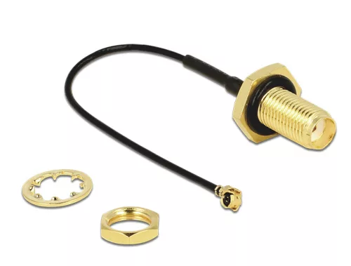 Delock Antenna kábel SMA jack válaszfal > MHF/U.FL-LP-068 kompatibilis dugó 100 mm fröccsenésbiztos (DL-88965)