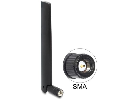Delock LTE antenna (50 db) SMA -0,8 - 3,0 dBi mindenirányú, rugalmas csatlakozóval fekete ömlesztett