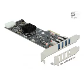   Delock PCI Express x4 Kártya - 4 x külső SuperSpeed USB (USB 3.2 Gen 1) USB A-típusú hüvely Quad Cha (DL-89008)