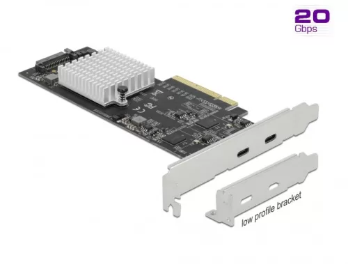Delock PCI Express x8 Kártya - 2 x külső SuperSpeed USB 20 Gbps (USB 3.2 Gen 2x2) USB Type-C  hüvely (DL-89011)