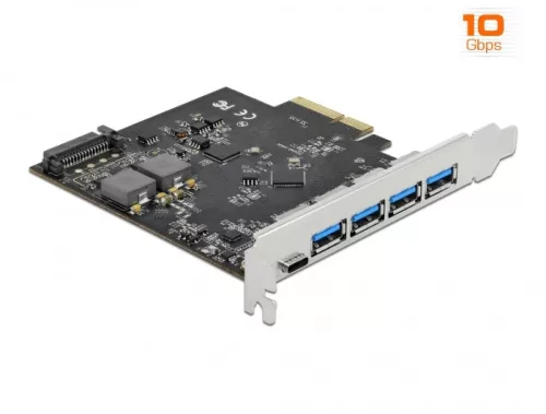 Delock PCI Express x4 Kártya - 1 x USB Type-C  + 4 x A-típusú USB - SuperSpeed USB 10 Gbps (DL-89026)