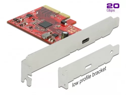 Delock PCI Express x4 Kártya - 1 x külső SuperSpeed USB 20 Gbps (USB 3.2 Gen 2x2) USB Type-C  hüvely (DL-89035)