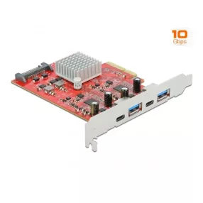  Delock PCI Express x4 kártya SuperSpeed USB 10 Gbps sebességgel, 2 x A-típusú USB-vel és 2 x USB Typ (DL-89041)