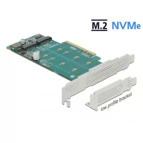   Delock PCI Express x8 kártya - 2 x belső NVMe M.2 Key M - elágazás - alacsony profilú formatényező (DL-89045)