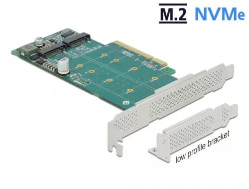 Delock PCI Express x8 kártya - 2 x belső NVMe M.2 Key M - elágazás - alacsony profilú formatényező (DL-89045)