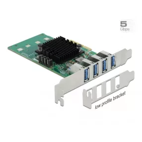   Delock PCI Express x4 Kártya - 4 x Külső USB 3.0 Quad Channel - alacsony profilú formatényező (DL-89048)