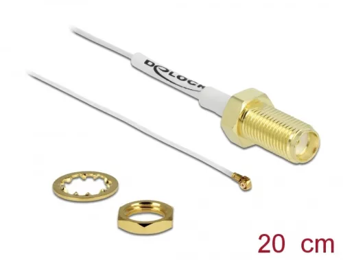 Delock Antenna kábel SMA anya válaszfali csatlakozóval apa MHF  II-dugó 0.81 20 cm menethossz 10 mm (DL-89052)