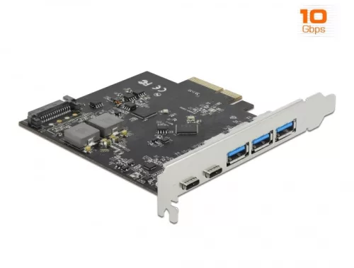 Delock PCI Express x4 Kártya - 2 x USB Type-C  + 3 x A-típusú USB - SuperSpeed USB 10 Gbps (DL-89064)