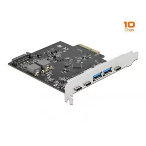   Delock PCI Express x4 Kártya - 3 x USB Type-C  + 2 x A-típusú USB - SuperSpeed USB 10 Gbps (DL-89074)