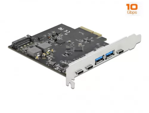 Delock PCI Express x4 Kártya - 3 x USB Type-C  + 2 x A-típusú USB - SuperSpeed USB 10 Gbps (DL-89074)