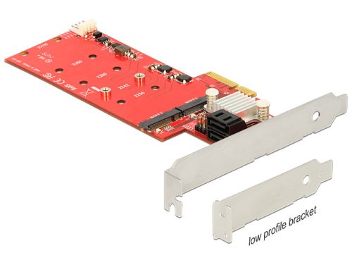 Delock PCI Express kártya > Hibrid 2 x belső M.2 NGFF + 2 x SATA 6 Gb/s RAID-del - Alacsony profilú