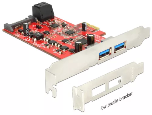 Delock PCI Express kártya > 2 x külső USB 3.0 + 2 x belső SATA 6 Gb/s - Alacsony profilú (DL-89389)