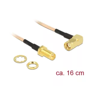   Delock Antennakábel RP-SMA dugó 90  > RP-SMA csatlakozó válaszfal RG-316 16 cm (DL-89431)