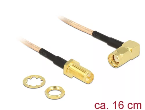 Delock Antennakábel RP-SMA dugó 90  > RP-SMA csatlakozó válaszfal RG-316 16 cm (DL-89431)
