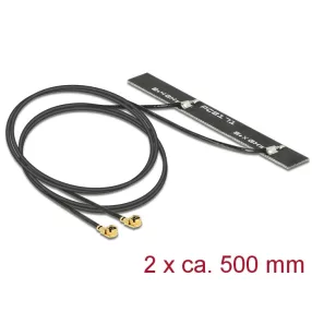  Delock WLAN 802.11 ac/a/h/b/g/n ikerantenna, 2 x MHF csatlakozódugó, 5 dBi, 500 mm-es NYÁK-lap, bels (DL-89457)