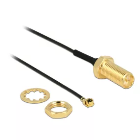   Delock Antennakábel RP-SMA csatlakozó válaszfal > MHF / U.FL-LP-068 kompatibilis dugó 100 mm menet (DL-89471)