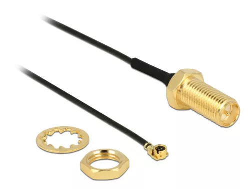 Delock Antennakábel RP-SMA csatlakozó válaszfal > MHF / U.FL-LP-068 kompatibilis dugó 100 mm menet (DL-89471)