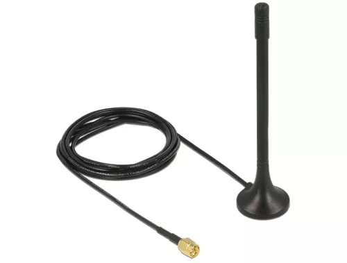 Delock Antenna ISM 433 MHz SMA 2 dBi 2 m RG-174 mindenirányú, fix mágneses alap fekete (DL-89490)
