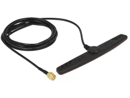 Delock GSM UMTS LTE antenna SMA dugó 2,5 dBi 2 m RG-174 mindenirányú ragasztós rögzítéssel (DL-89494)