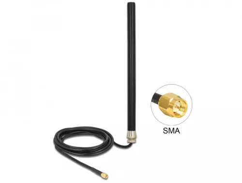 Delock LTE UMTS GSM Antenna SMA apa csatlakozóval 3 dBi mindenirányban rögzíthető, csatlakozó kábell (DL-89529)