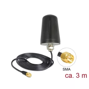   Delock LoRa antenna 868 MHz SMA dugó 0 dBi minden irányú (RG-174, 3 m) tetőre szerelhető fekete (DL-89533)