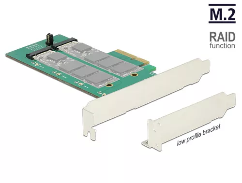 Delock PCI Express-kártya > 2 x belso M.2 aljzat B nyílással, RAID-dal - alacsony profilú formaténye (DL-89536)