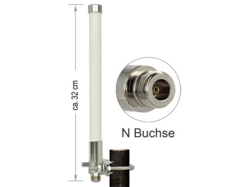 Delock Nagy hatótávolságú (LoRa) 868 MHz-es N típusú mindenirányú antenna (anya) 3 dBi teljesítményű