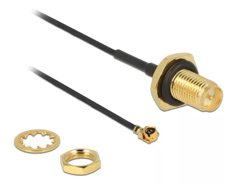 Delock Antennakábel RP-SMA csatlakozó válaszfal>MHF/U.FL-LP-068 kompatibilis dugó 100 mm 1,13 menet (DL-89584)
