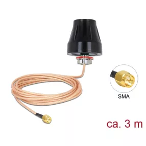   Delock LTE / GSM / UMTS antenna SMA-dugó 2 dBi irányítatlan, rögzített, csatlakozókábellel (RG-316U, (DL-89589)