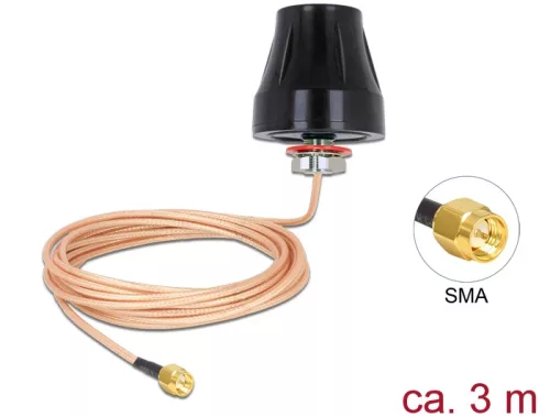 Delock LTE / GSM / UMTS antenna SMA-dugó 2 dBi irányítatlan, rögzített, csatlakozókábellel (RG-316U, (DL-89589)