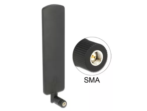 Delock LTE antenna SMA-dugó 2 dBi mindenirányú, dönthető csatlakozással (fekete színű) (DL-89604)