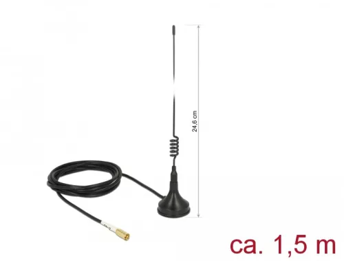 Delock WLAN 802.11 b/g/n antenna SMB-dugó 2 dBi irányítatlan, rögzített, mágneses talppal és csatlak (DL-89612)