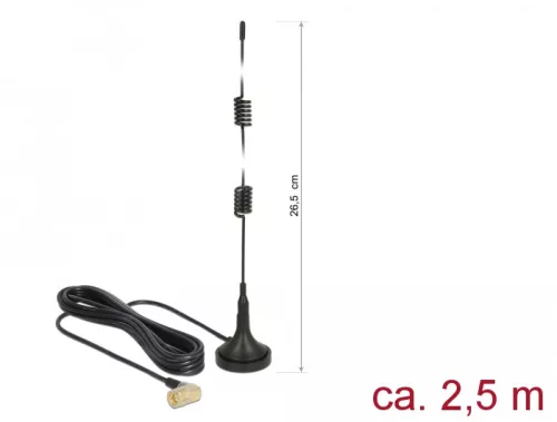 Delock LTE antenna SMA-dugó 90  2,5 dBi irányítatlan, rögzített, mágneses talppal és csatlakozókábel (DL-89614)