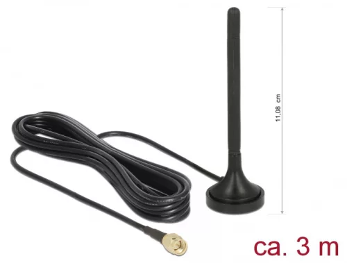 Delock LTE antenna SMA-dugó 2 dBi irányítatlan, rögzített, mágneses talppal és csatlakozókábellel RG (DL-89618)