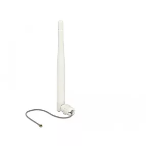   Delock WLAN 802.11 b/g/n Antenna MHF dugó 3 dBi irányított, 1.13 12 cm, flexibilis, klipsz, fehér (DL-89619)