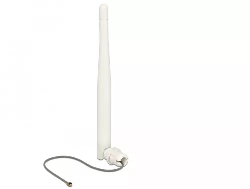 Delock WLAN 802.11 b/g/n Antenna MHF dugó 3 dBi irányított, 1.13 12 cm, flexibilis, klipsz, fehér (DL-89619)