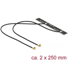   Delock WLAN 802.11 ac/a/h/b/g/n ikerantenna, 2 x MHF csatlakozódugó, 5 dBi, 250 mm-es NYÁK-lap, bels (DL-89631)