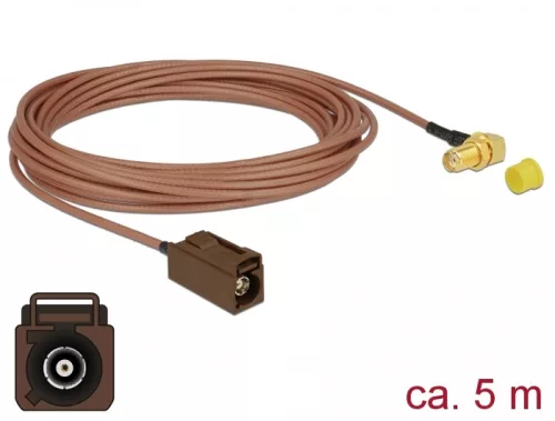 Delock Antenna kábel FAKRA F hüvely > SMA 90  anya válaszfali csatlakozóval RG-316 5 m (DL-89683)