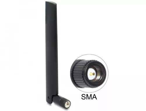 Delock NB-IoT 900 MHz antenna SMA-dugó 3 dBi mindenirányú, dönthető csatlakozással (fekete színű) (DL-89770)