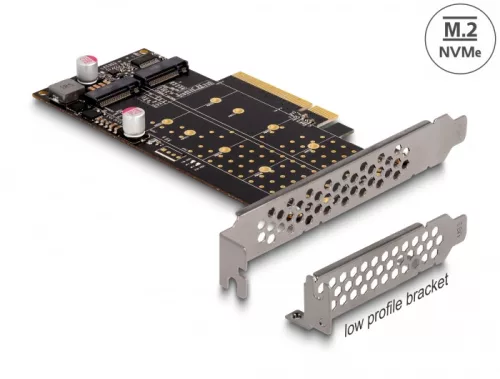 Delock PCI Express x8 kártya - 2 x belső NVMe M.2 Key M - elágazás - alacsony profilú formatényező (DL-89837)
